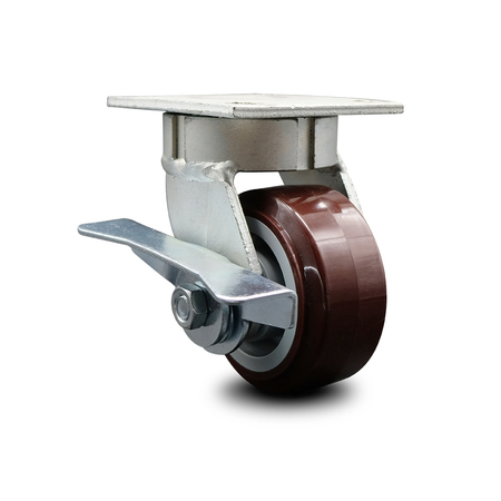 SERVICE CASTER 4 Inch Kingpinless Poly on Polyolefin Wheel Swivel Caster with Brake SCC SCC-KP30S420-PPUR-SLB